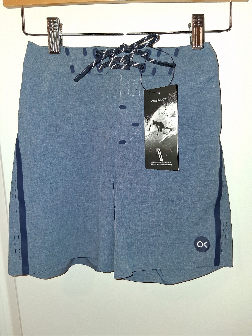 NEW $125 Outerknown Heather Blue Boy's Board Shorts with Contrast Side Stripe